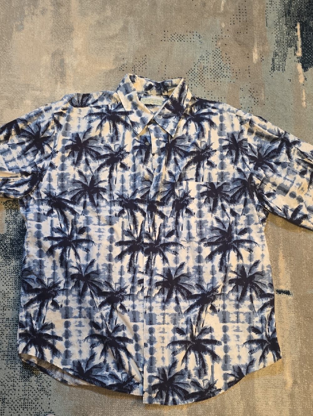 Men's Blue Palm-Print Short-Sleeve Shirt